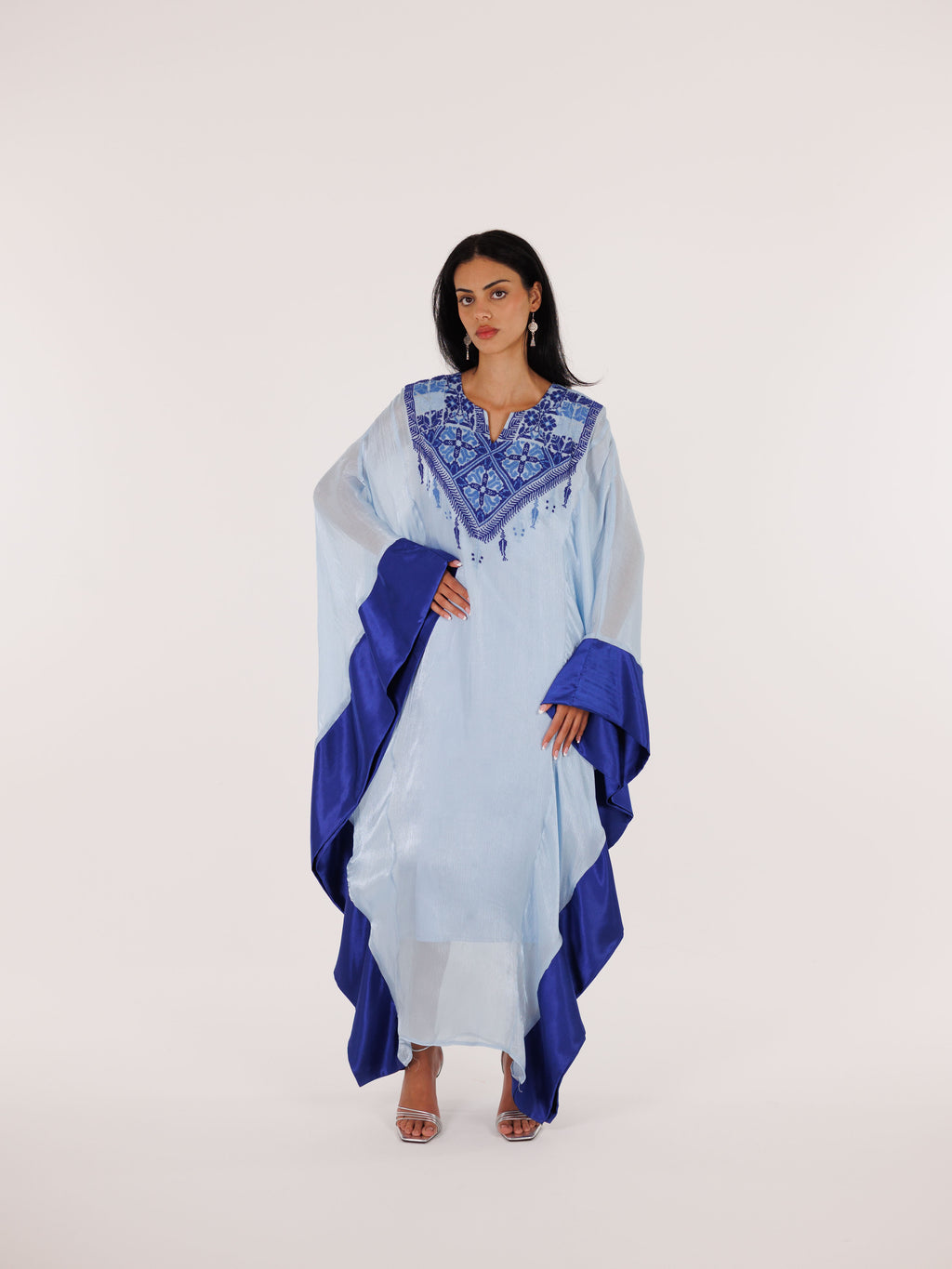 Qabbeh Abaya Satin Trim Dress - Blue