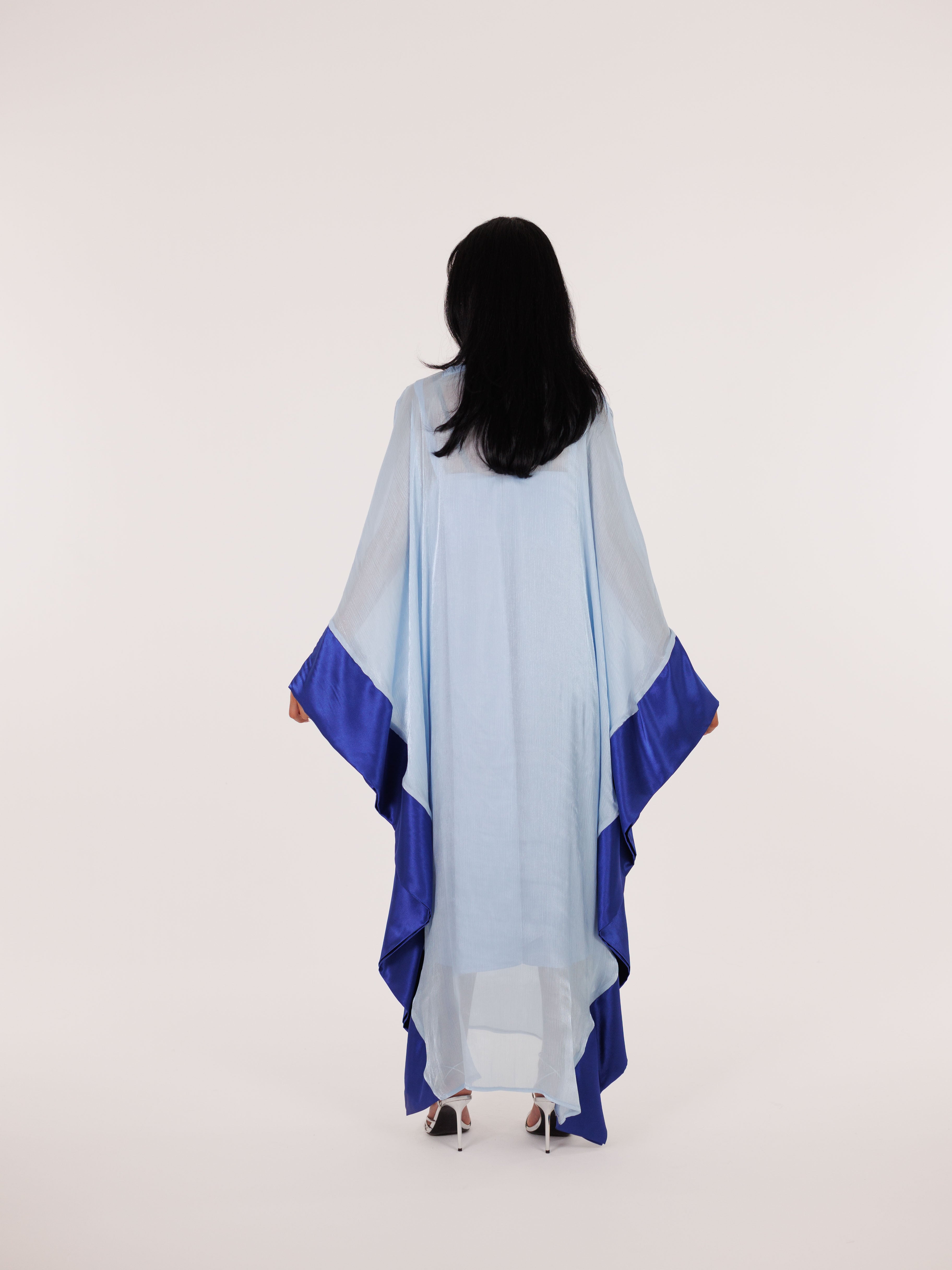 Qabbeh Abaya Satin Trim Dress - Blue