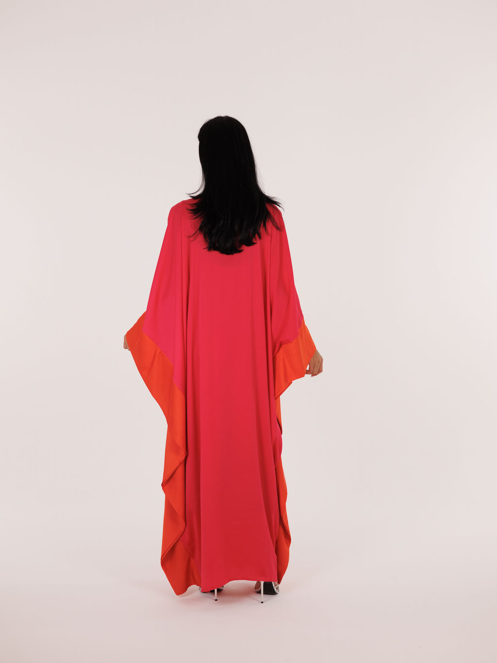 Qabbeh Abaya Satin Trim Dress - Pink