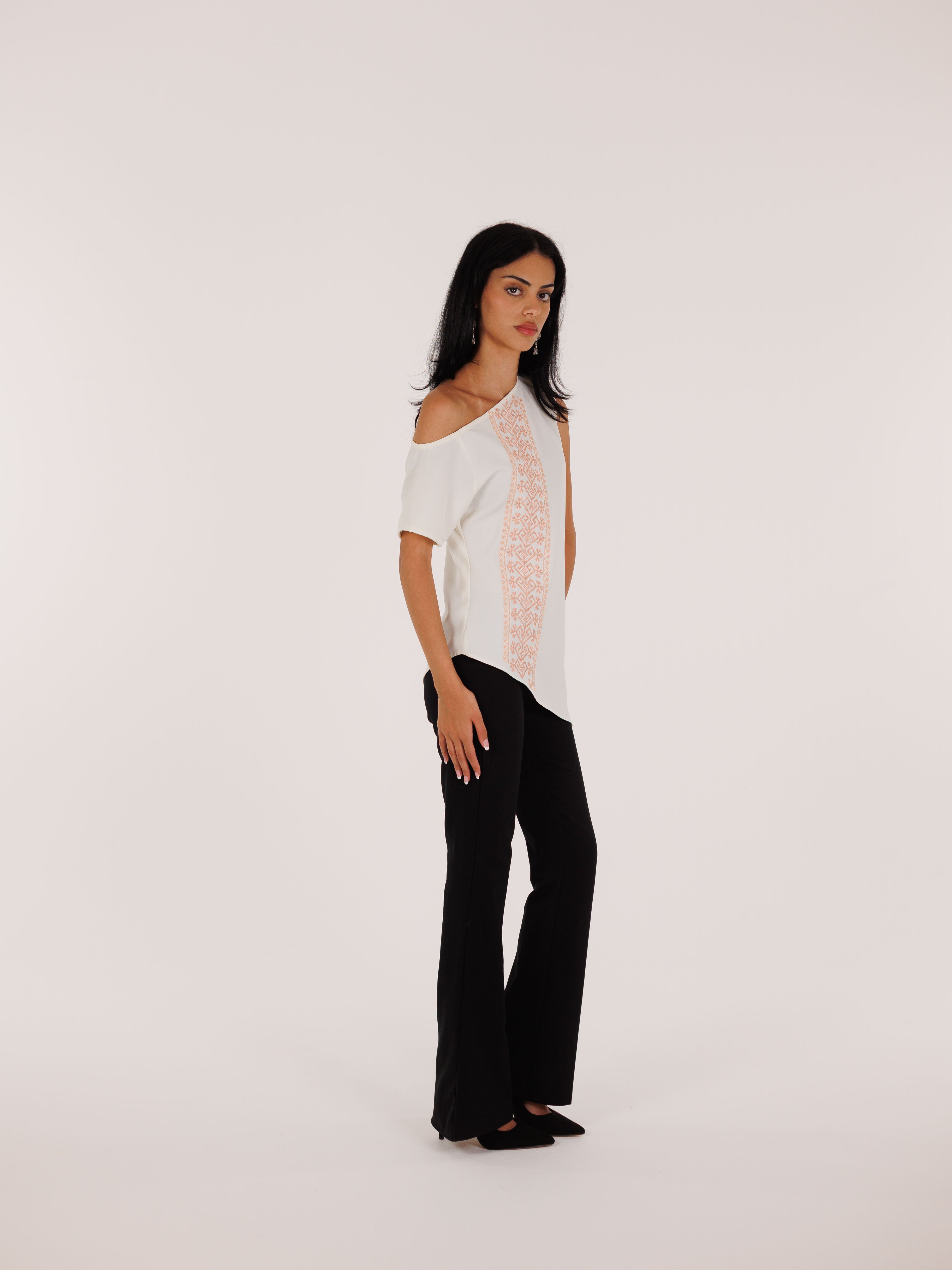 El Loz - Asymmetric Boatneck Shirt - Beige