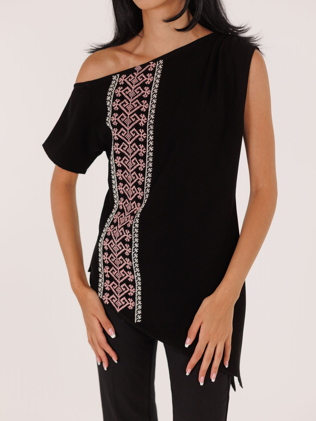 El Loz - Asymmetric Boatneck Shirt - Black