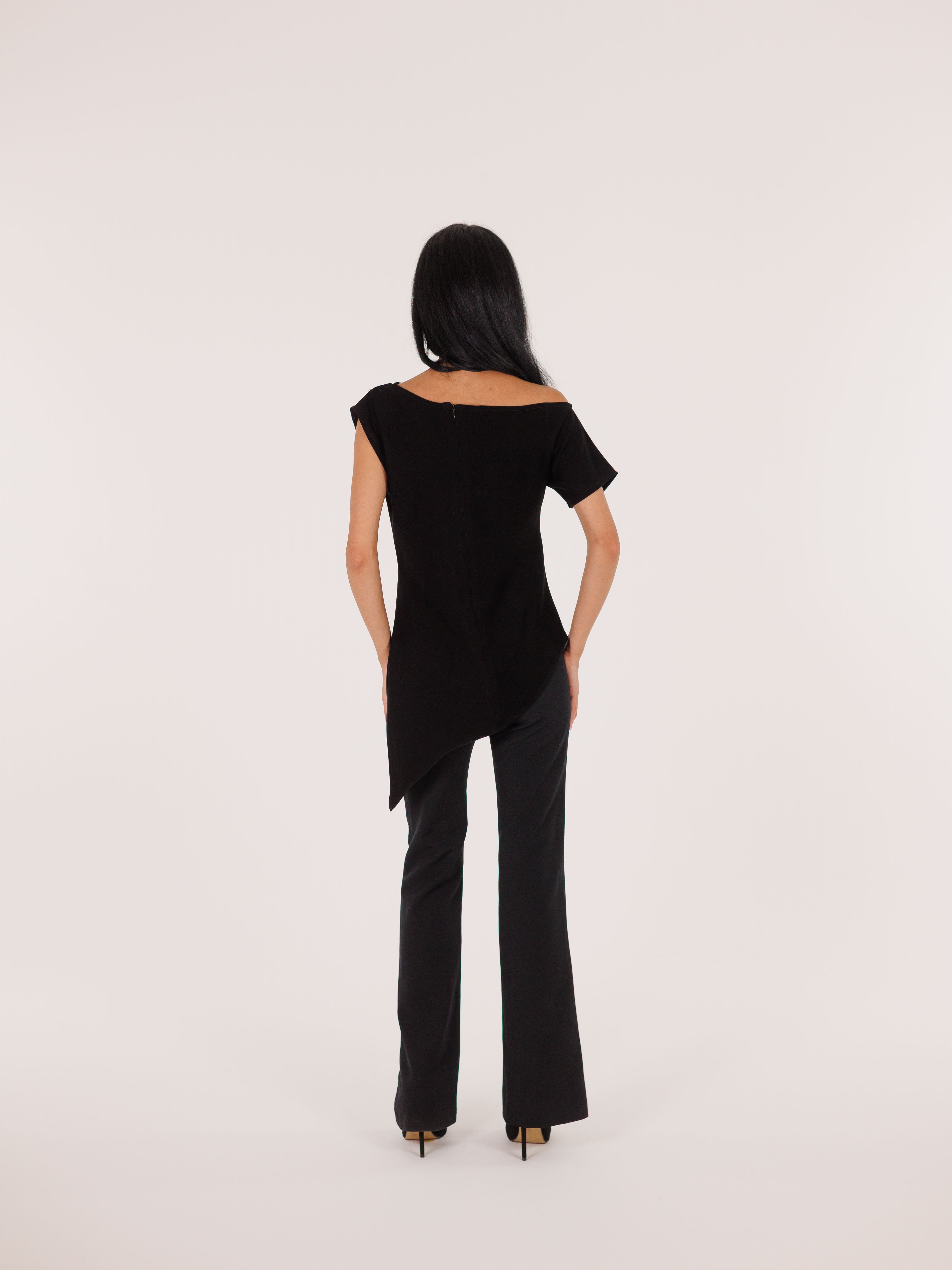 El Loz - Asymmetric Boatneck Shirt - Black