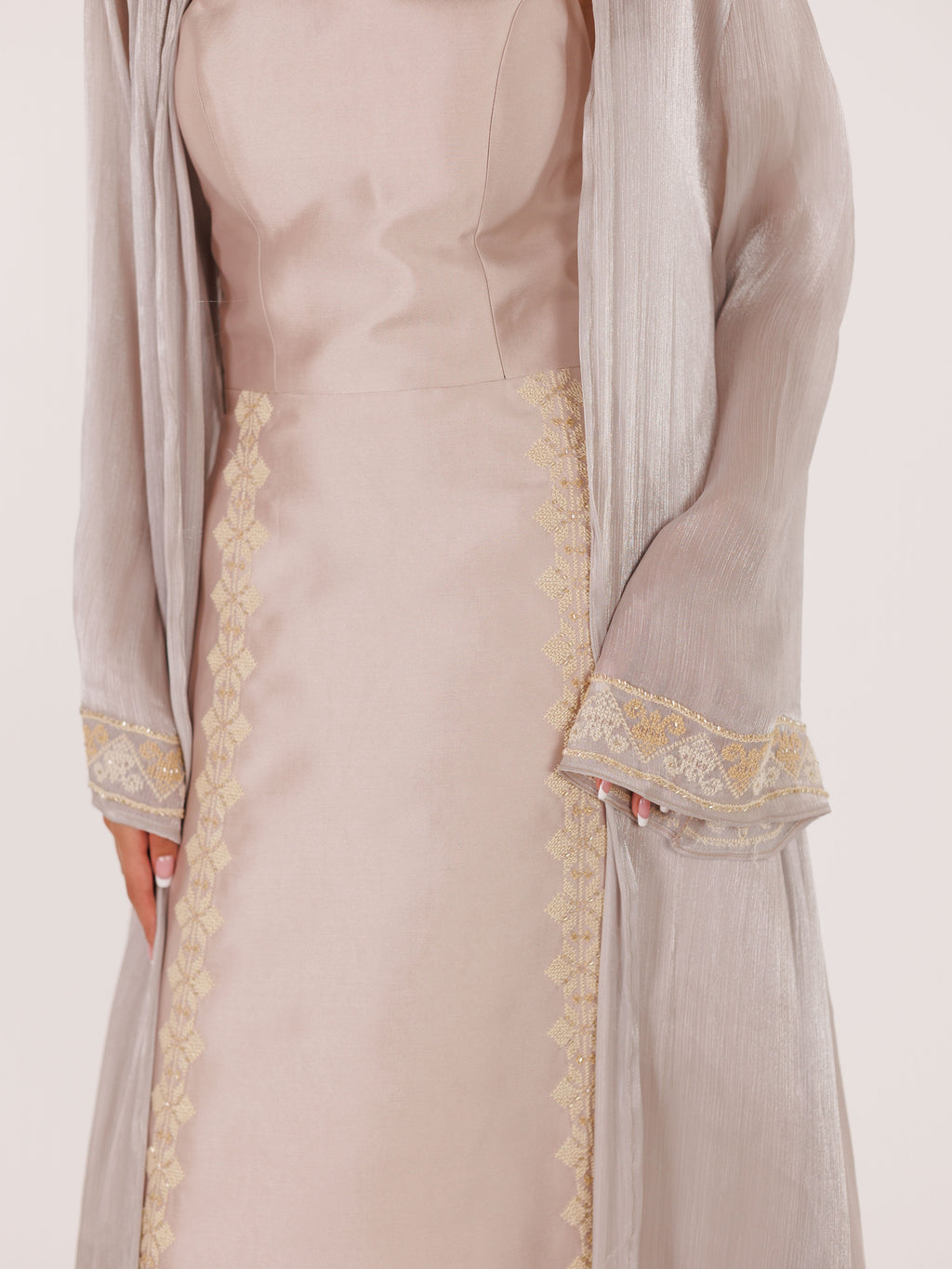 Ayn Kabeera Strapless Dress + Abaya Set - Maxi - Champagne