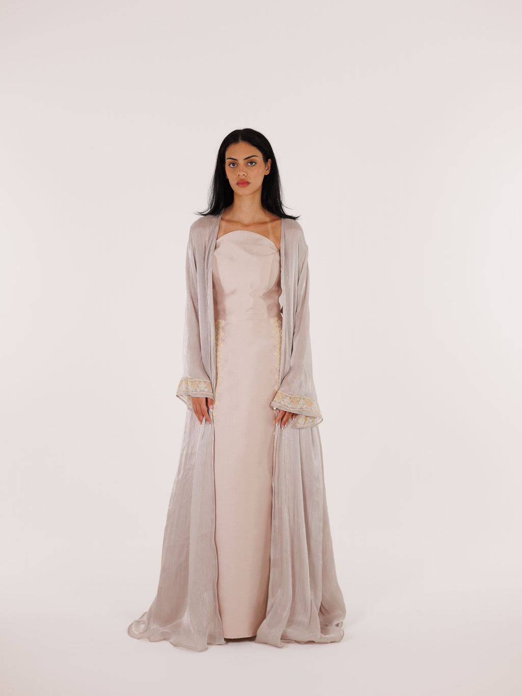 Ayn Kabeera Strapless Dress + Abaya Set - Maxi - Champagne