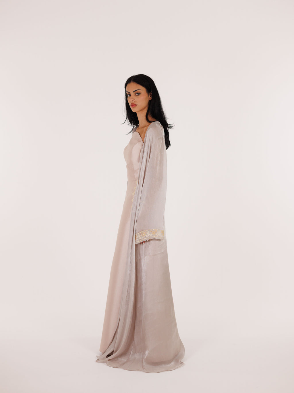 Ayn Kabeera Strapless Dress + Abaya Set - Maxi - Champagne