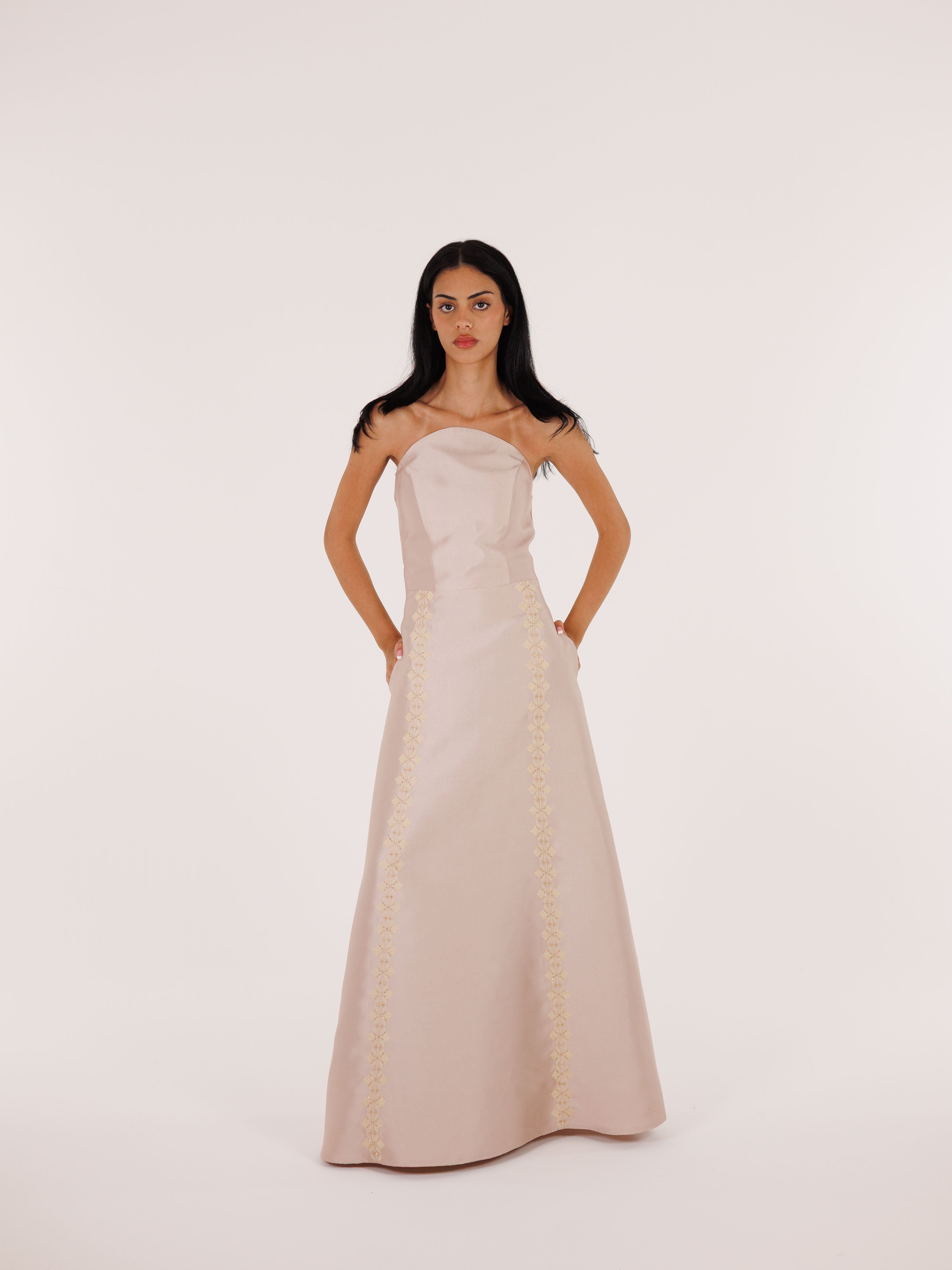 Ayn Kabeera Strapless Dress + Abaya Set - Maxi - Champagne