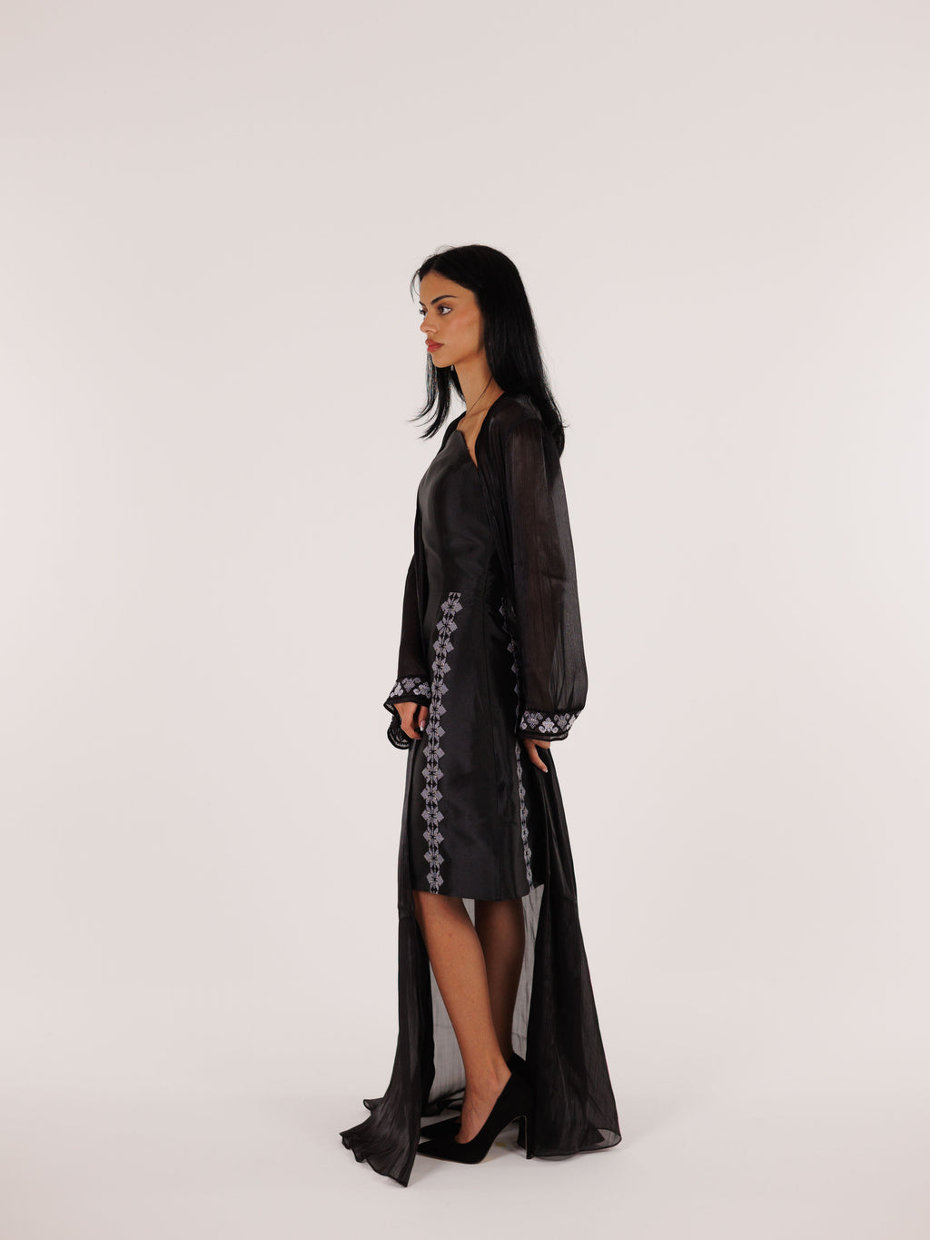 Ayn Kabeera Strapless Dress + Abaya Set - Midi - Black
