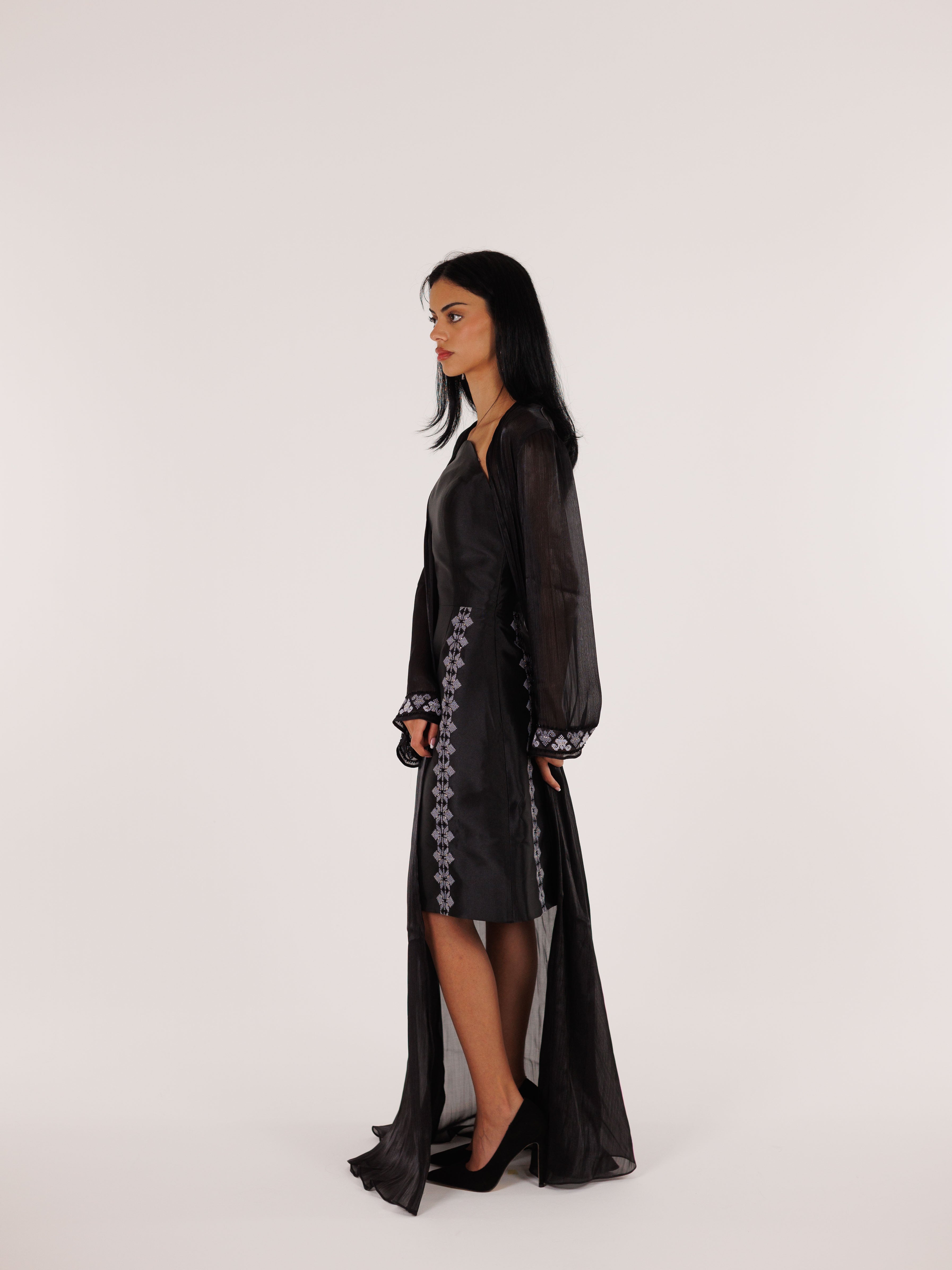 Ayn Kabeera Strapless Dress + Abaya Set - Midi - Black