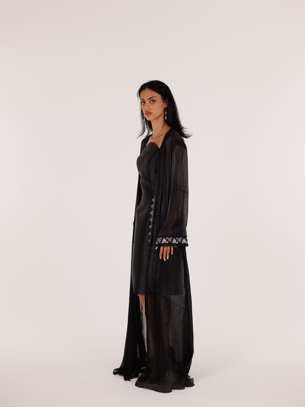 Ayn Kabeera Strapless Dress + Abaya Set - Midi - Black