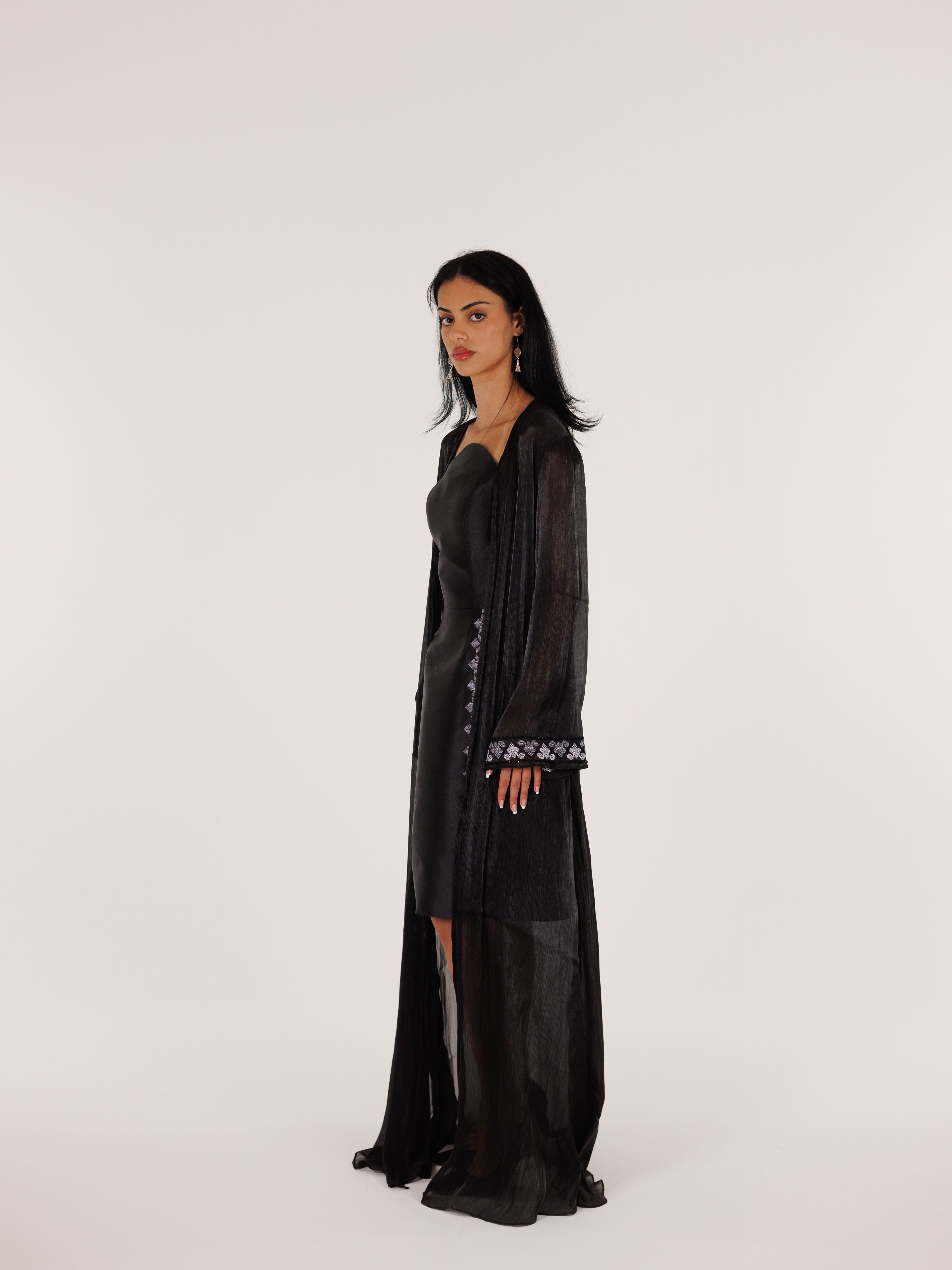Ayn Kabeera Strapless Dress + Abaya Set - Midi - Black