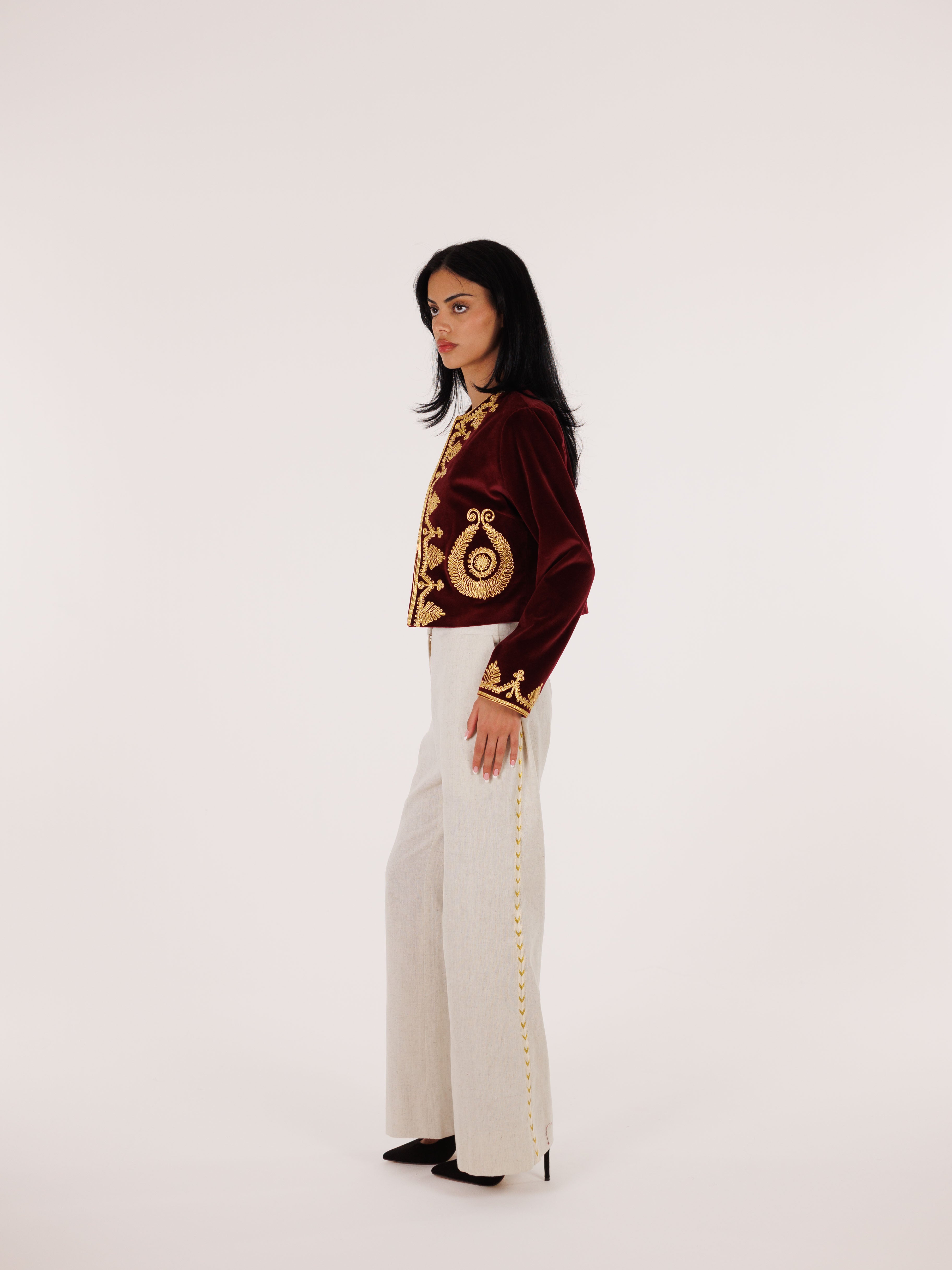 Cropped Taqsirah Jacket - Burgundy